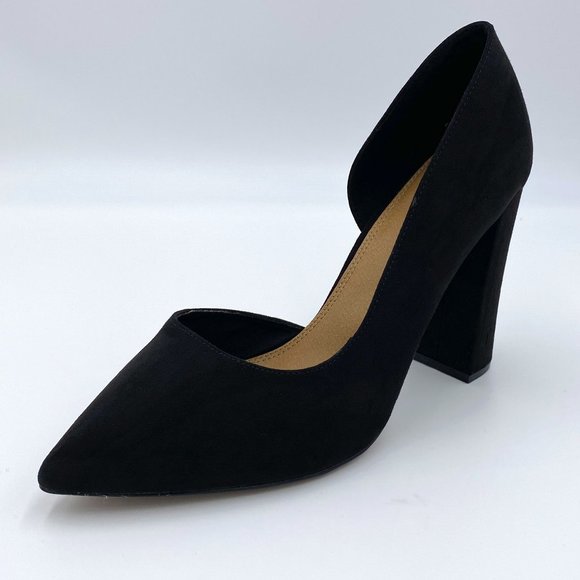ASOS Black Pointed Toe Heel Pumps D’orsay Suede Block Heel NWOT - Picture 1 of 10